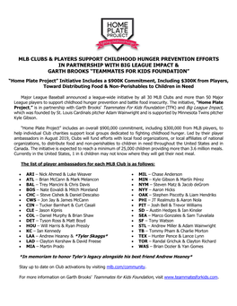 Mlb Clubs & Players Support Childhood Hunger