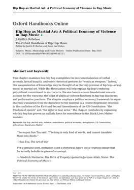 Hip Hop As Martial Art: a Political Economy of Violence in Rap Music