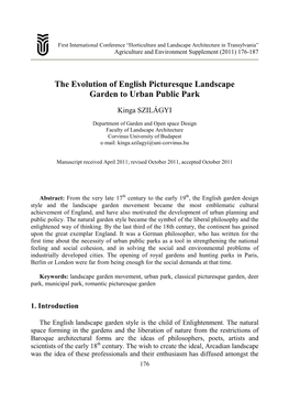 The Evolution of English Picturesque Landscape Garden to Urban Public Park