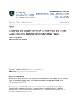 Awareness and Utilization of Smart Mobile Devices and Mobile Apps As Teaching Tools for Community College Faculty