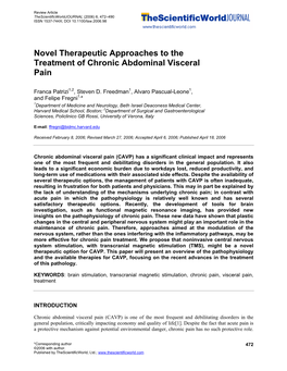 Novel Therapeutic Approaches to the Treatment of Chronic Abdominal Visceral Pain