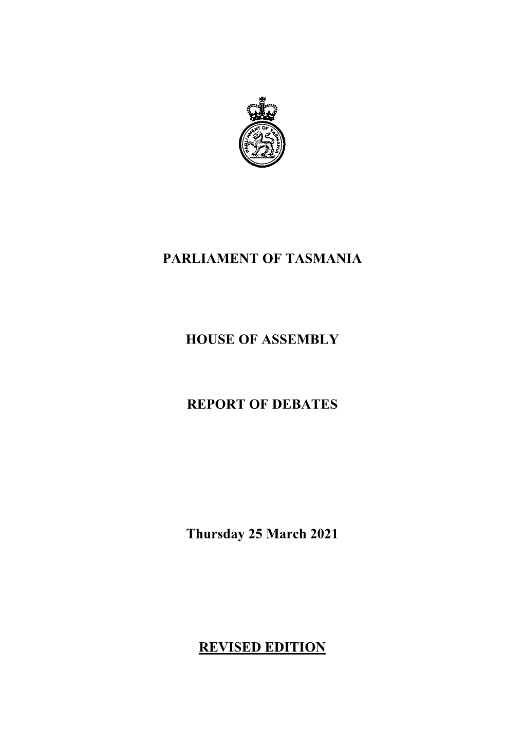 House of Assembly Thursday 25 March 2021