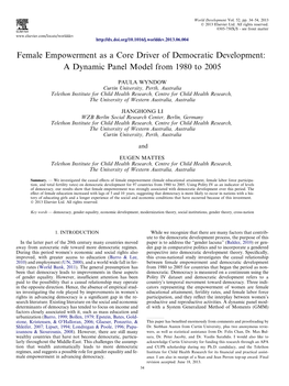 Female Empowerment As a Core Driver of Democratic Development: a Dynamic Panel Model from 1980 to 2005