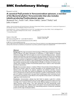A Canonical Ftsz Protein in Verrucomicrobium Spinosum, A