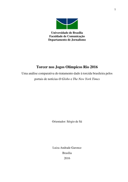 Torcer Nos Jogos Olímpicos Rio 2016 Uma Análise Comparativa Do Tratamento Dado À Torcida Brasileira Pelos Portais De Notícias O Globo E the New York Times