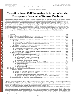 Targeting Foam Cell Formation in Atherosclerosis: Therapeutic Potential of Natural Products