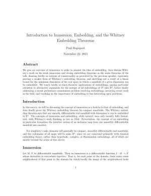 Introduction to Immersion, Embedding, and the Whitney Embedding Theorems