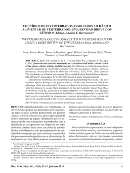 COCCÍDIOS DE INVERTEBRADOS ASSOCIADOS AO HÁBITO ALIMENTAR DE VERTEBRADOS: UMA REVISÃO BREVE DOS GÊNEROS Adelea, Adelina E Barroussia*