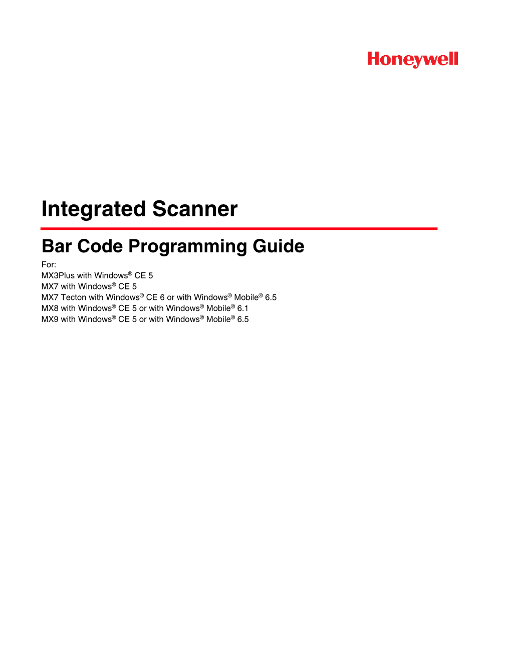 Integrated Scanner Bar Code Programming Guide