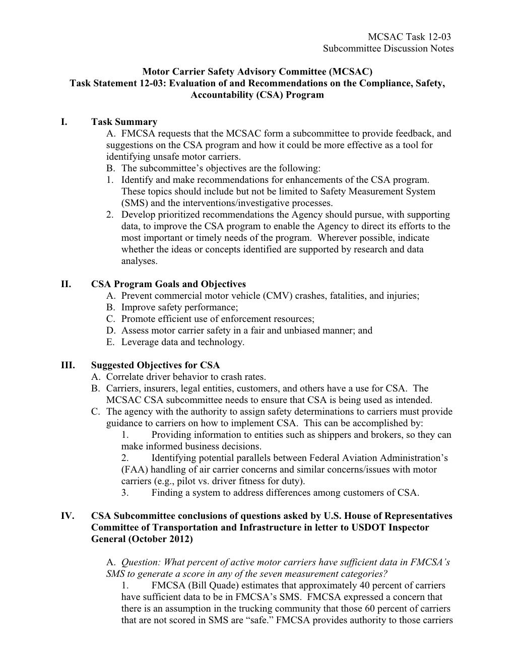 MCSAC Task: Revisiting FMCSA S Hours of Service Requirements for Drivers of Property-Carrying s1