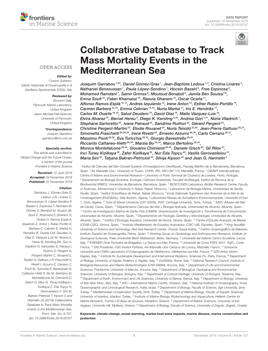Collaborative Database to Track Mass Mortality Events in The