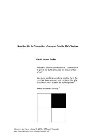 Negative: on the Translation of Jacques Derrida, Mal D'archive