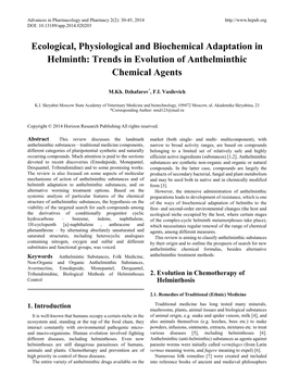 Ecological, Physiological and Biochemical Adaptation in Helminth: Trends in Evolution of Anthelminthic Chemical Agents