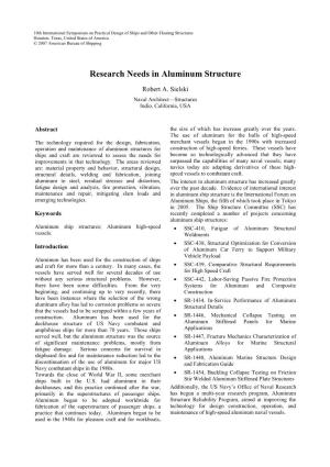 Research Needs in Aluminum Structure