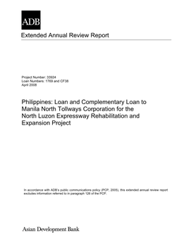 Loan and Complementary Loan to Manila North Tollways Corporation for the North Luzon Expressway Rehabilitation and Expansion Project