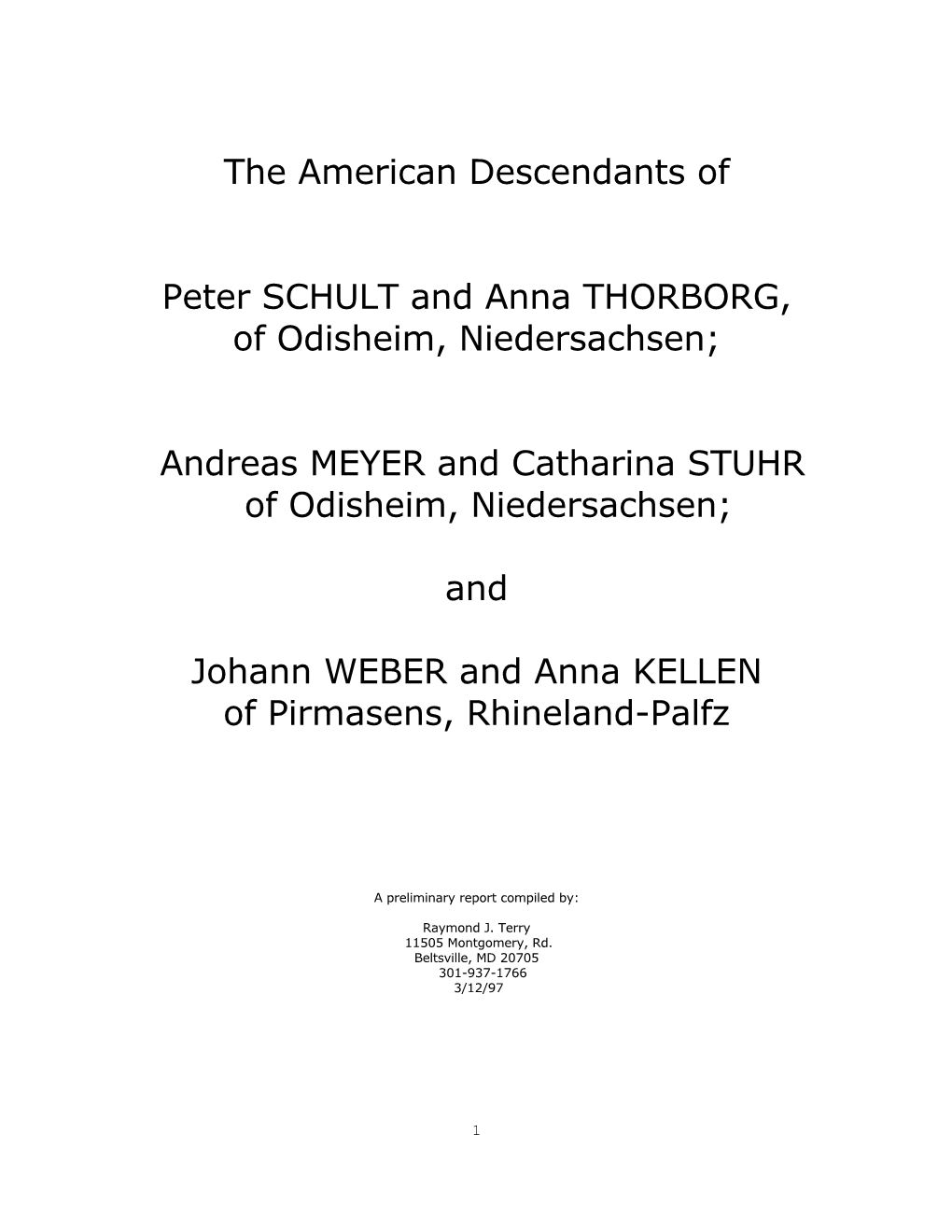 MEYER and Catharina STUHR of Odisheim, Niedersachsen;