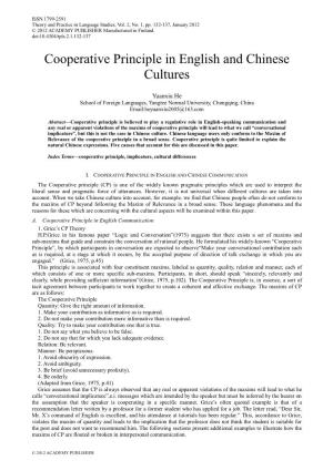 Cooperative Principle in English and Chinese Cultures