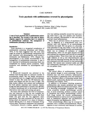 Toxic Psychosis with Antihistamines Reversed by Physostigmine P. J. COWEN B.Sc., M.B
