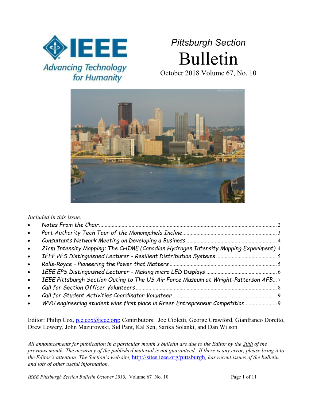 Pittsburgh Section Bulletin October 2018 Volume 67, No