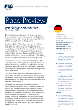 2016 GERMAN GRAND PRIX 29 - 31 July 2016