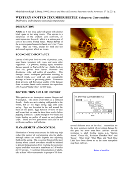 WESTERN SPOTTED CUCUMBER BEETLE Coleoptera: Chrysomelidae Diabrotica Undecimpunctata Undecimpunctata ______DESCRIPTION