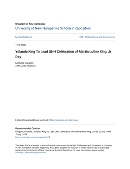 Yolanda King to Lead UNH Celebration of Martin Luther King, Jr Day