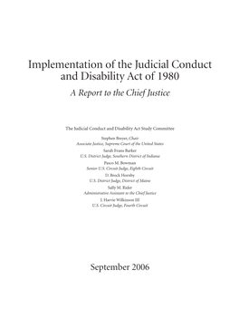 Implementation of the Judicial Conduct and Disability Act of 1980 a Report to the Chief Justice