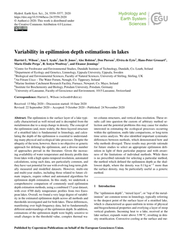 Variability in Epilimnion Depth Estimations in Lakes