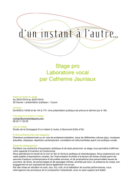 Stage Pro Laboratoire Vocal Par Catherine Jauniaux