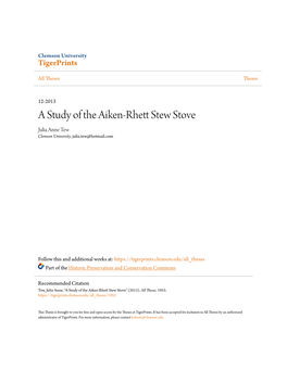 A Study of the Aiken-Rhett Stew Stove ______