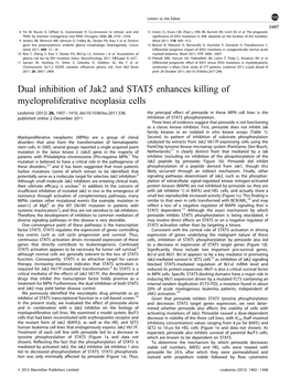 Dual Inhibition of Jak2 and STAT5 Enhances Killing of Myeloproliferative Neoplasia Cells