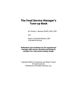 The Food Service Manager's Tune-Up Book