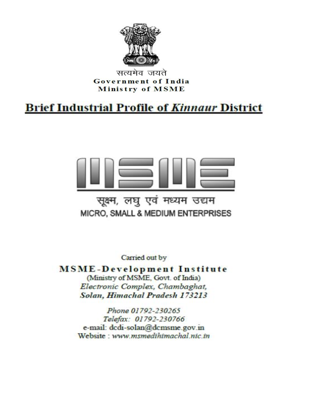 Brief Industrial Profile of Kinnaur District - DocsLib