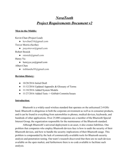 Novatooth Project Requirements Document V2