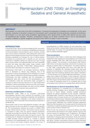 (CNS 7056): an Emerging Sedative and General Anaesthetic Anaesthesia Section Anaesthesia
