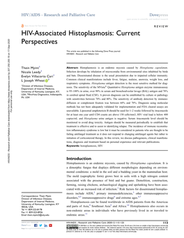 HIV-Associated Histoplasmosis: Current Perspectives