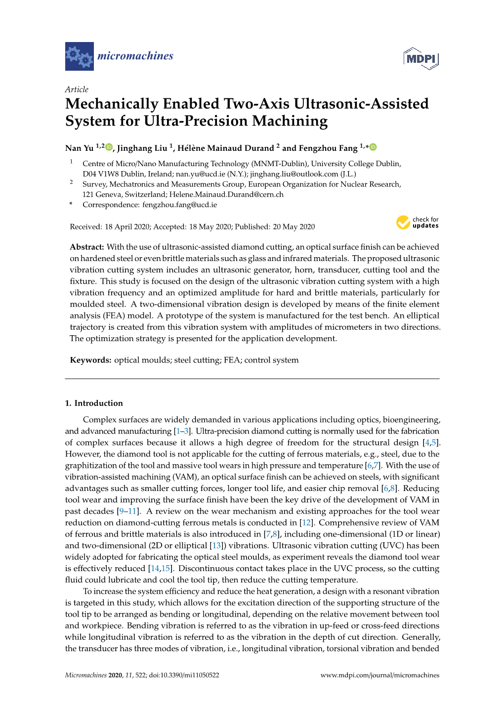 Mechanically Enabled Two-Axis Ultrasonic-Assisted System for Ultra-Precision Machining