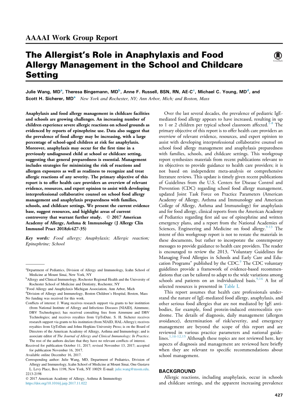 The Allergist's Role in Anaphylaxis and Food Allergy Management In