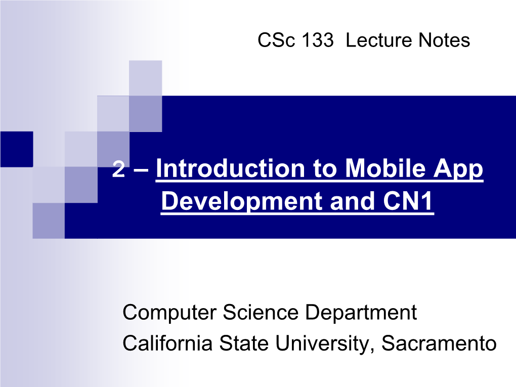 Introduction to Mobile App Development and CN1