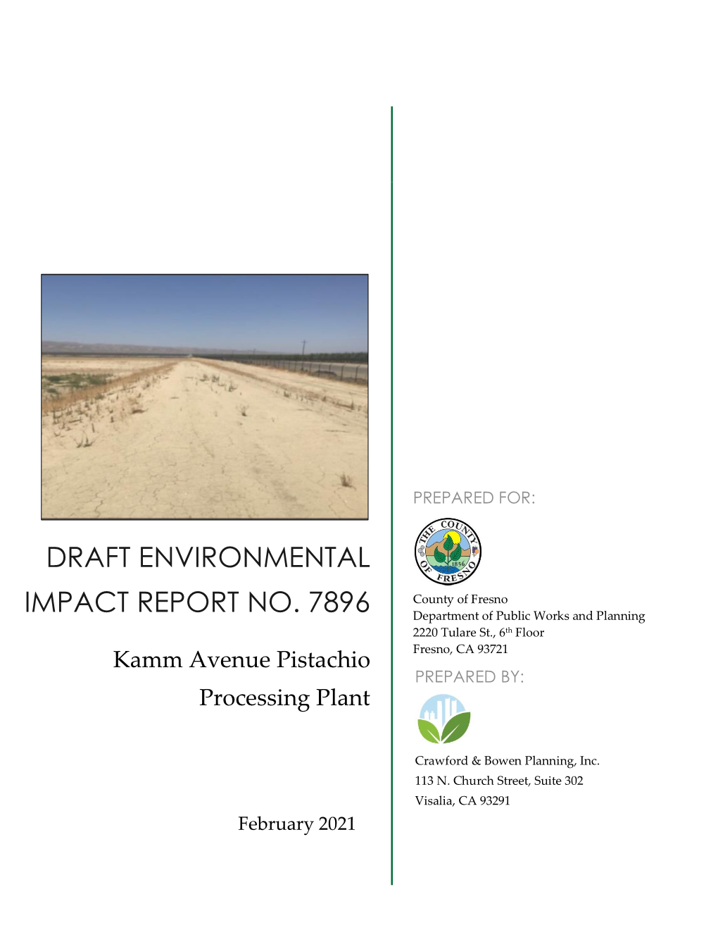 Draft Environmental Impact Report No. 7896 Kamm Avenue Pistachio Processing Plant