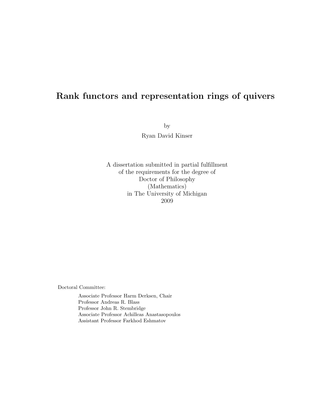 Rank Functors and Representation Rings of Quivers