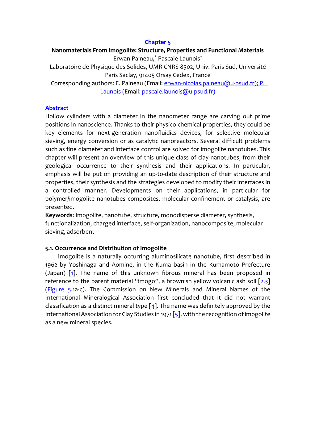 Chapter 5 Nanomaterials from Imogolite