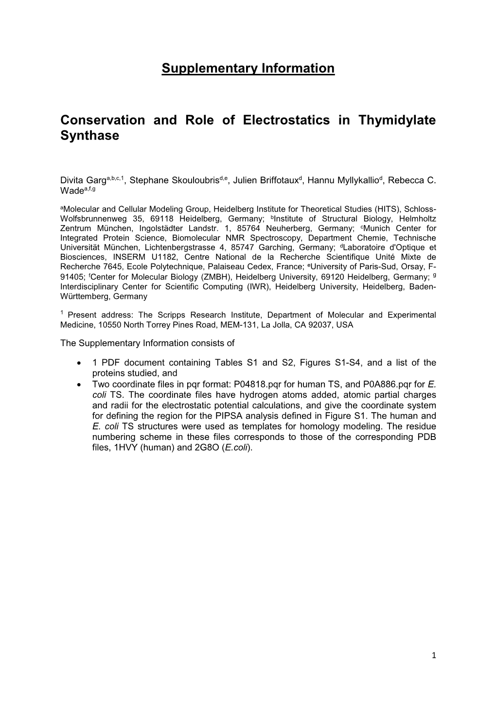 Supplementary Information Conservation and Role Of