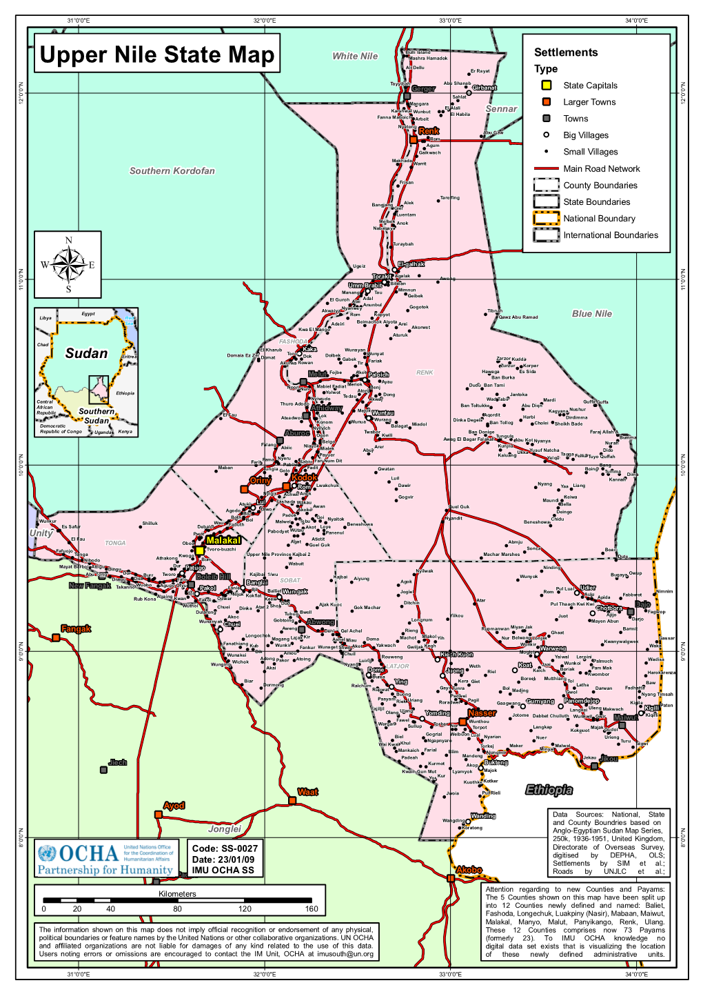 Upper Nile State Map Ali Dellu Er Rayat Type