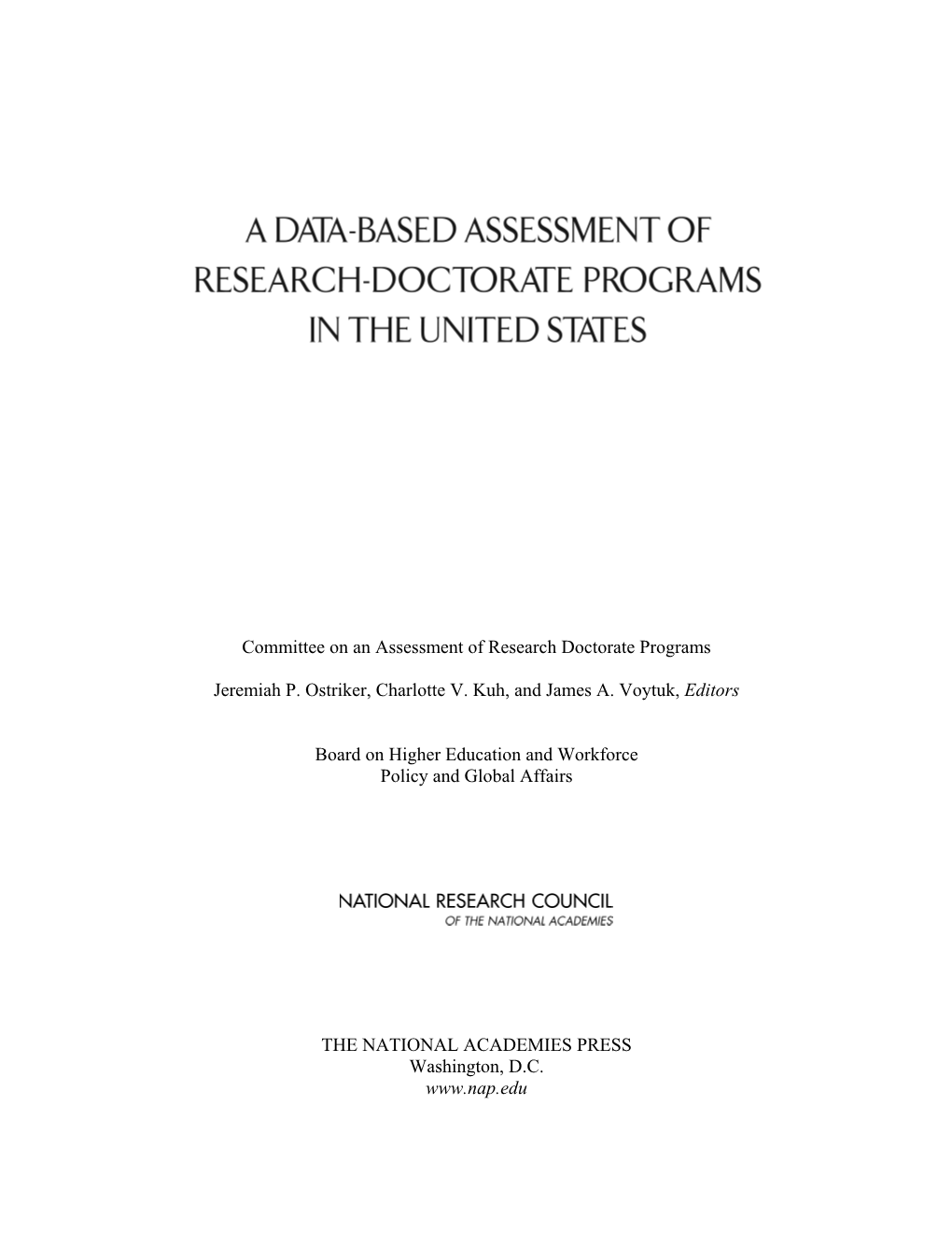 A Data-Based Assessment of Research-Doctorate Programs in the United States