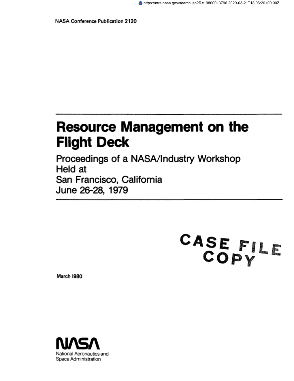 Resource Management on the Flight Deck Proceedings of a NASA/Industry Workshop Held at San Francisco, California June 26-28, 1979