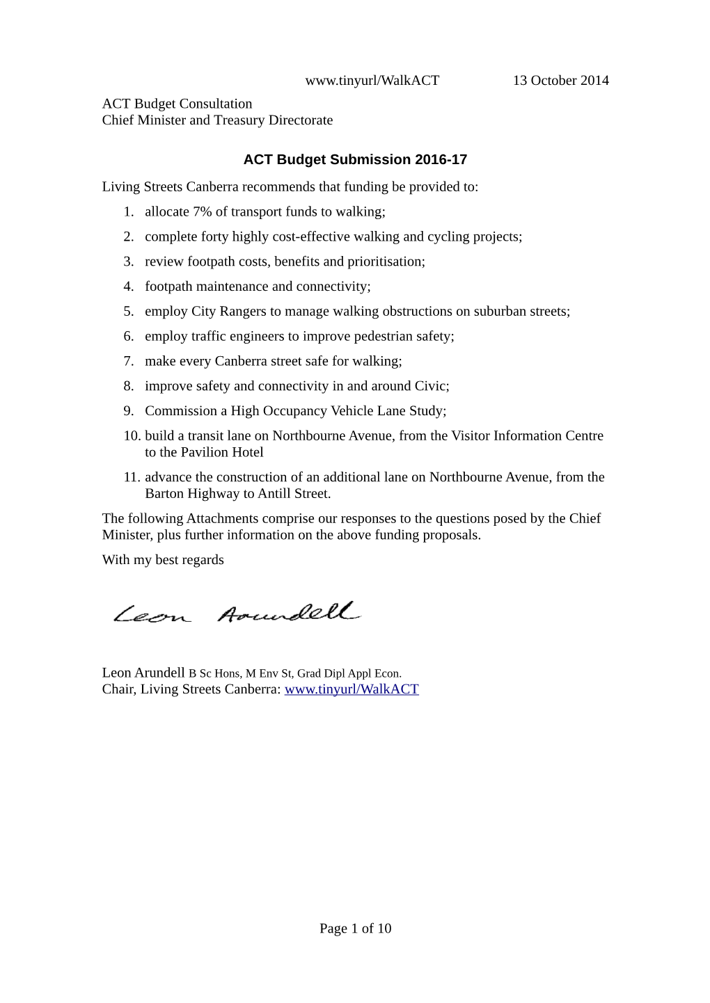 13 October 2014 ACT Budget Consultation Chief Minister and Treasury Directorate