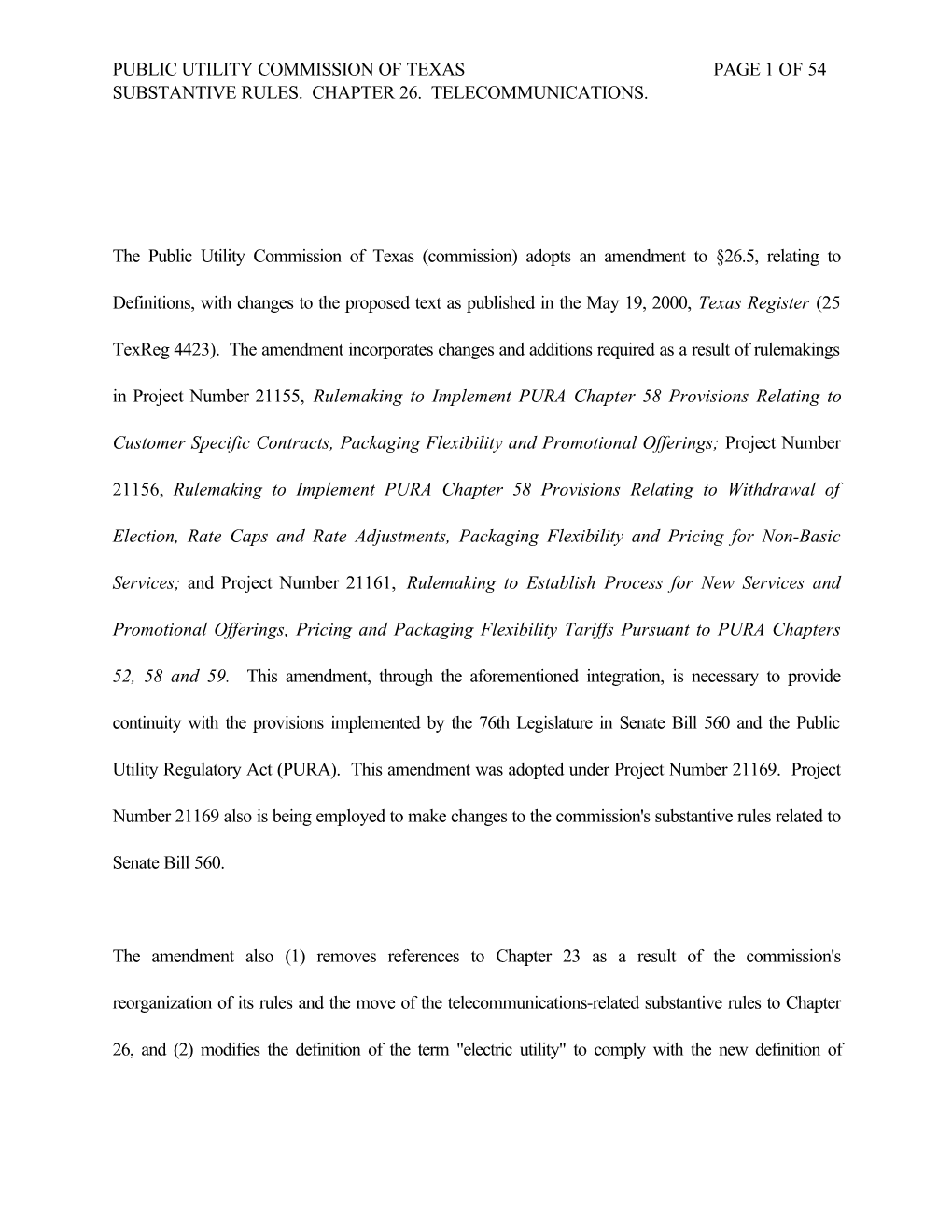 Public Utility Commission of Texas Page 1 of 54 Substantive Rules