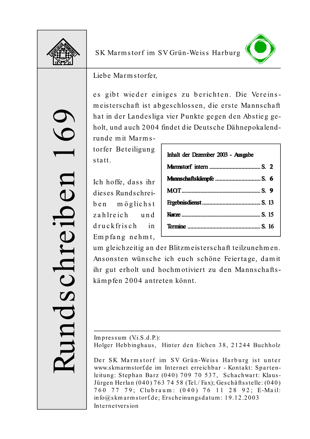 SK Marmstorf Im SV Grün-Weiss Harburg Liebe Marmstorfer, Es Gibt