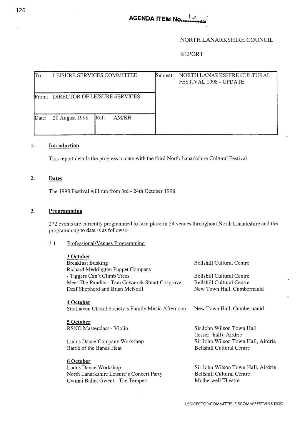 AGENDA ITEM No...” 'L' NORTH LANARKSHIRE COUNCIL REPORT